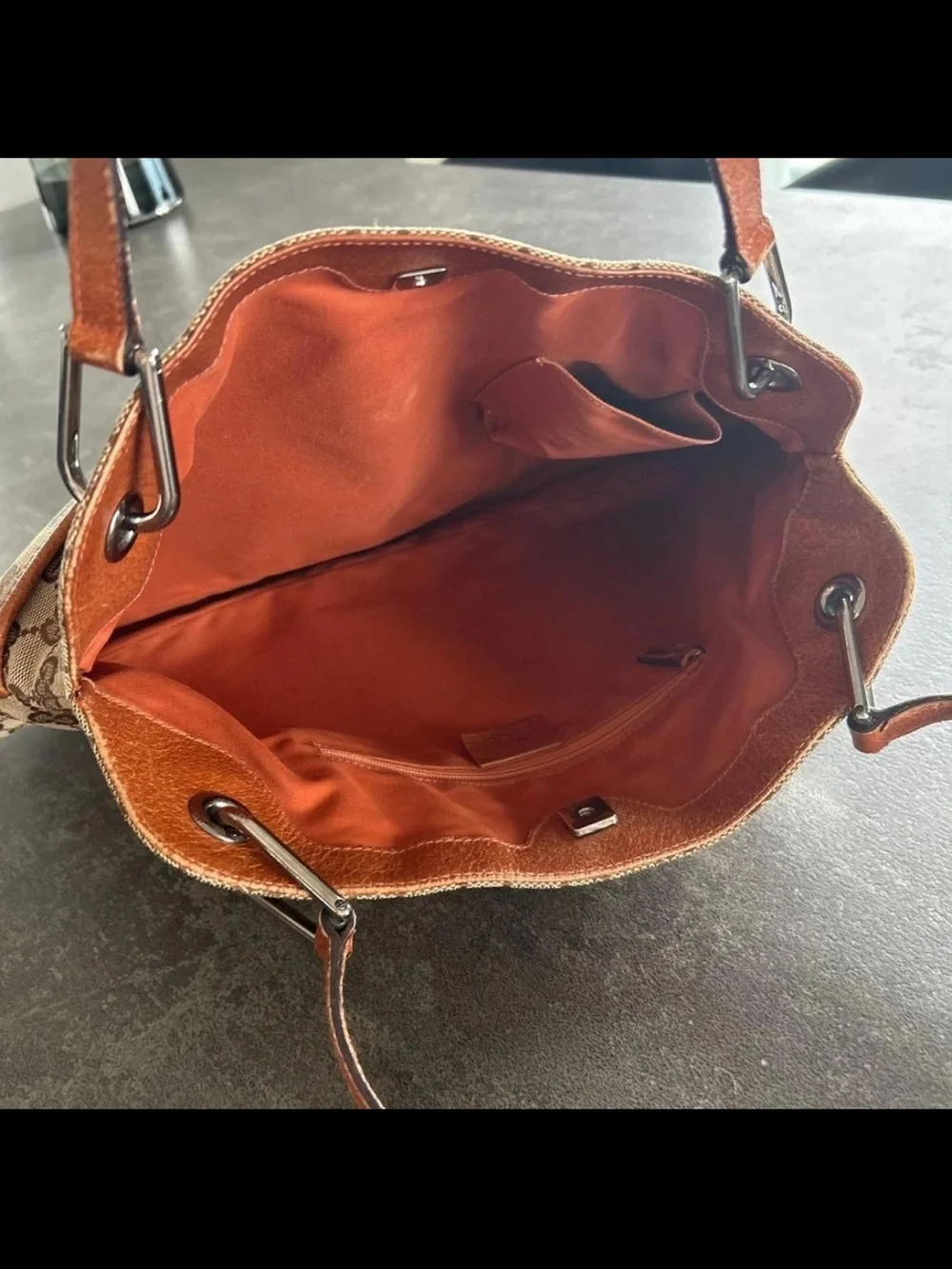 Gucci Brown GG Canvas Shoulder Bag with Tan Leather Trim